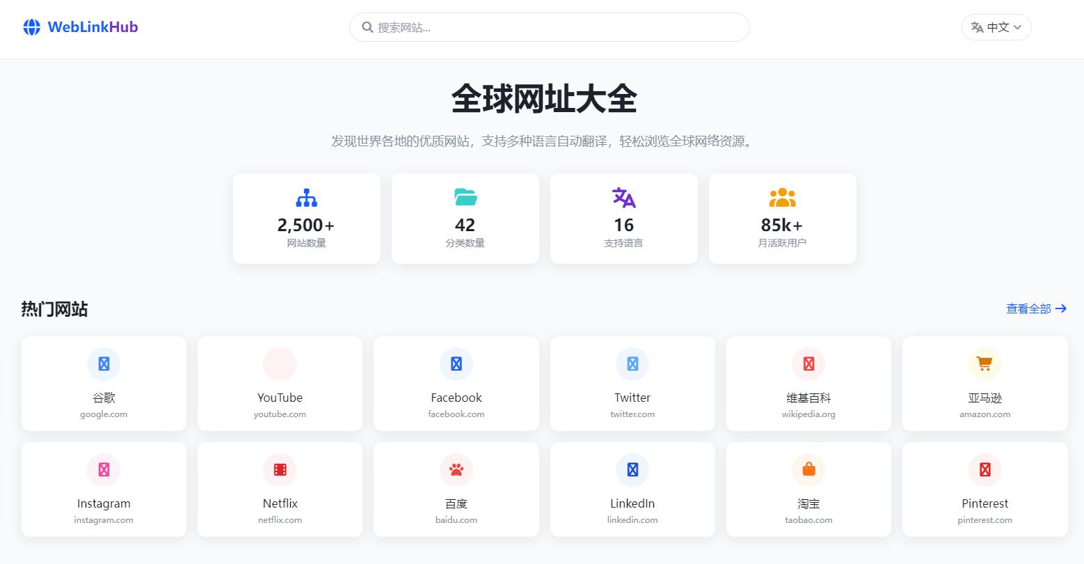 多语言简洁网址导航单页HTML源码 多语言简洁网址导航单页HTML源码
