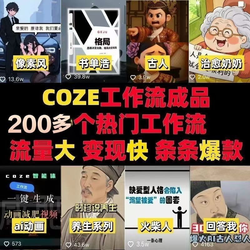 coze工作流扣子工作流2025成品代码合集一键复制生产爆款视频